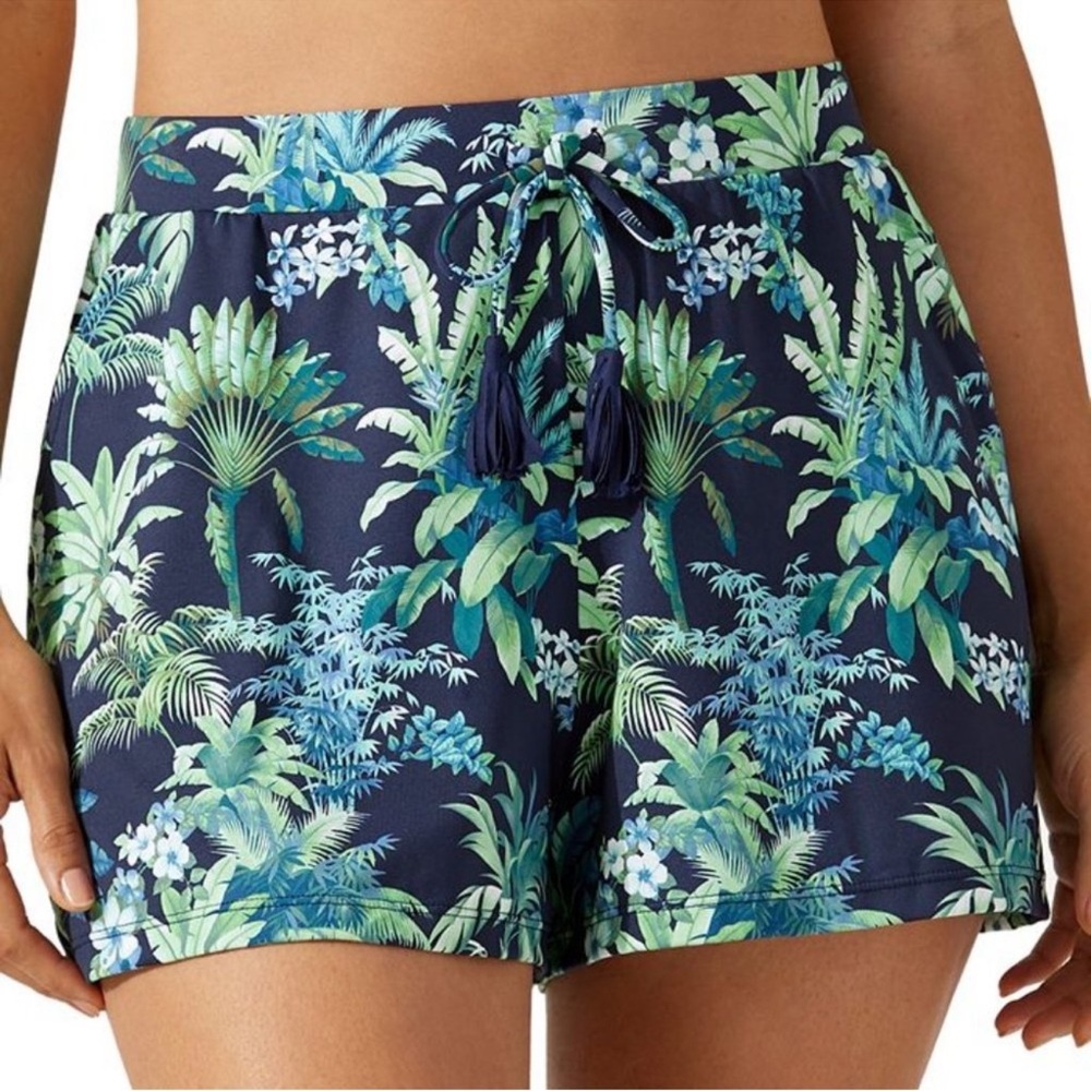 NWOT Tommy Bahama Navy Tropical Art Of Palms Swimsuit Cover Up Shorts XXS - Picture 2 of 7